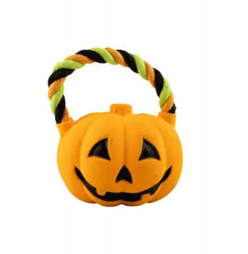 Lodër për qen BarryKing Pumpkin, lateks, 7.5 cm, me dorezë pambuku