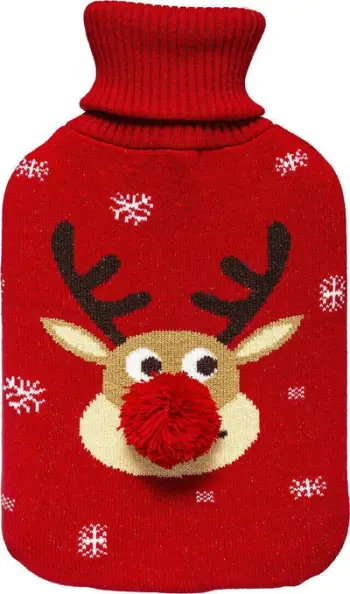 Shishe uji i nxehtë Rudolph Reindeer, 1.7L, me mbulesë të thurur, e kuqe