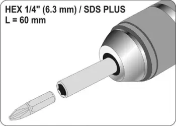 Adapter SDS Plus Yato YT-04690, për bite 1/4", çelik, gri
