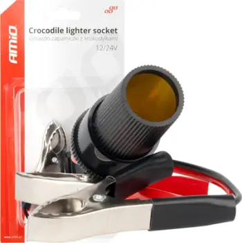 Adapter me klepsa AMiO 03803, prizë çakmaku 12V 24V, kabllo 15cm, i zi
