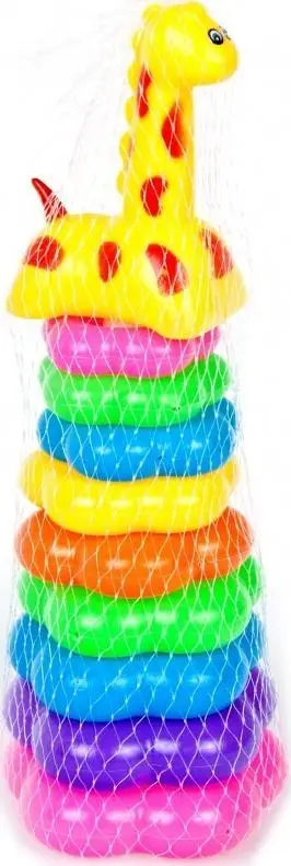 Lodër piramidë Mega Creative Baby Pyramid 9 unaza, plastike, shumëngjyrëshe