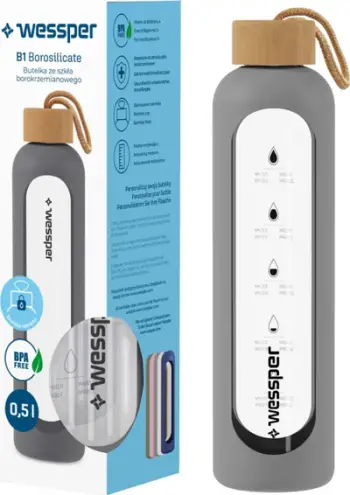 Shishe uji qelqi Wessper B1, 500 ml, shkallë motivuese, ngjyrë ulliri