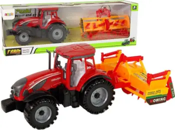 Lodër traktor me kultivator Leantoys, me lëvizje, i kuq portokalli