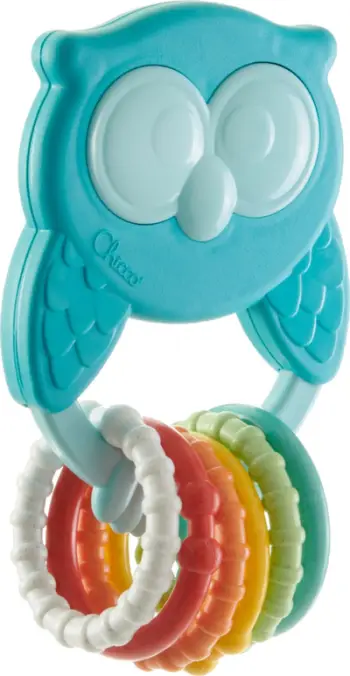 Lodër rrotulluese dhe kafshuese Chicco Rattle Owl, për foshnje 3m+, shumëngjyrëshe