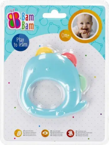 Lodër rrokaqiell dhe unazë për dhëmbë BamBam Elephant Pastel, për foshnje 3+, shumëngjyrëshe pastel