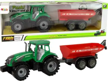 Lodër traktor me rimorkio Leantoys, mekanizëm friksioni, jeshil e kuqe