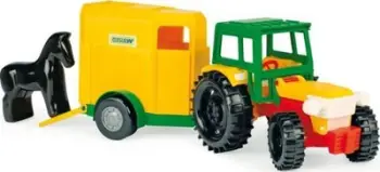 Lodër traktor me rimorkio Wader, plastikë e qëndrueshme, për fëmijë, shumëngjyrësh