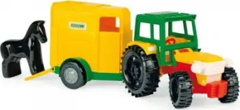 Lodër traktor me rimorkio për kuaj Wader, me rampë të palosshme, për fëmijë, shumëngjyrëshe