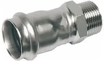 Adaptor mashkullor Sanha NiroSan Press 9000, 15mm x 3/8", inox 316L