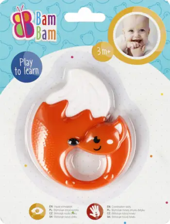 Lodra rattle BamBam Little Fox, për foshnje 3m+, shumëngjyrëshe