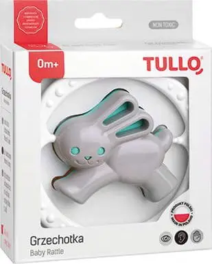 Lodër zhurmuese Tullo Rabbit, për foshnje, gri dhe mente
