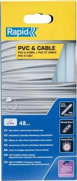 Shkopinj ngjitës Rapid PVC and Cable Glue, Ø12mm, 48 copë, transparent