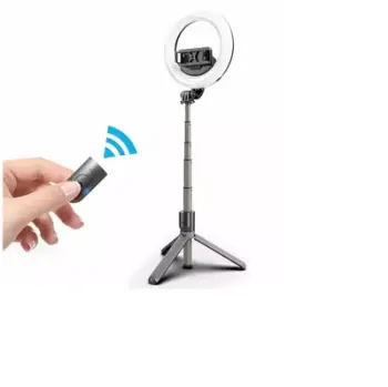 Shkop selfie Mocco 4in1 Universal, tripod, dritë LED 3 tonalitete, telekomandë Bluetooth, i zi