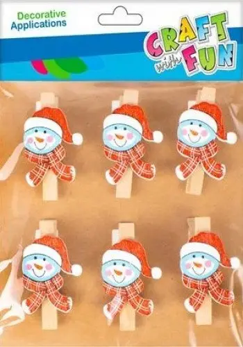Kapëse druri dekorative Craft with Fun Christmas Snowmen, set 6 copë, 4cm, shumëngjyrëshe
