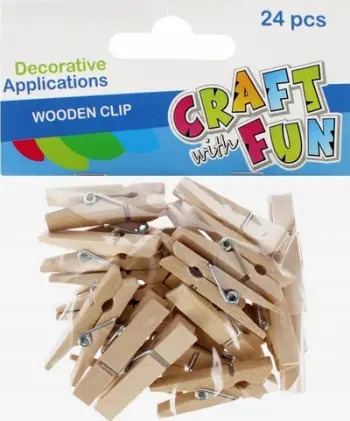 Kapëse druri për dekore Craft with Fun, set 24 copë, 3.5 cm, natyrale