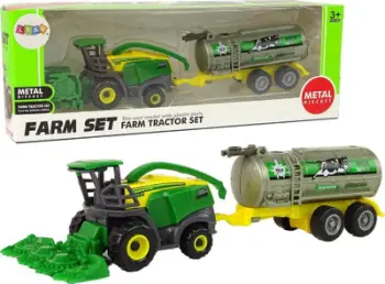 Lodra traktor bujqësor plastik, me rimorkio, jeshile verdhë