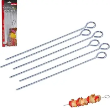 Shkopinj inox për skarë, set 6 copë, për furrë dhe grill, argjend
