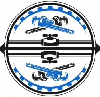 Logo instalues hidraulik, vegla dhe tuba, blu e zezë