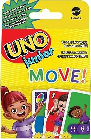 Loja me letra Mattel UNO Junior Move, për fëmijë 3+, 2 4 lojtarë, shumëngjyrëshe