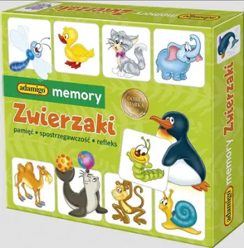 Lojë memorie Adamigo Animals, 80 letra, për fëmijë, shumëngjyrëshe
