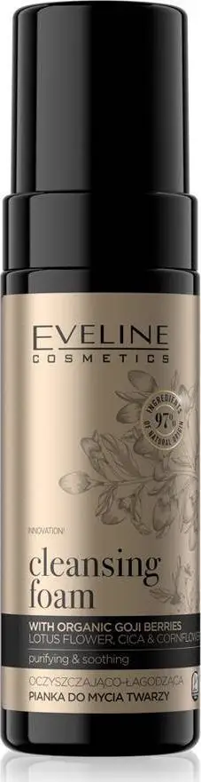 Shkumë pastrimi fytyre Eveline Organic Gold Cleansing Foam, 150ml, vegane, qetësuese