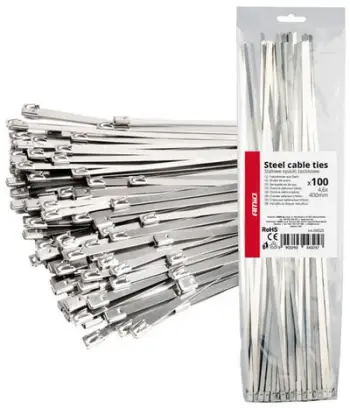 Kapëse metalike inox AMiO 04325, 4.6 x 400mm, set 100 copë, argjendi