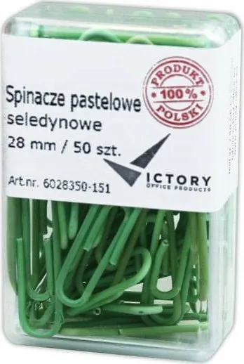 Kapëse letrash Victory Office Products Round Paper Clips 28mm, metalike me veshje plastike, pastel jeshile, 50 copë - 1