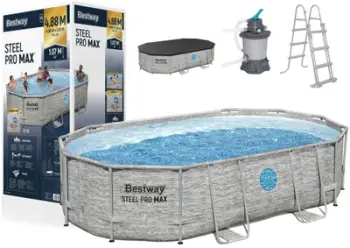 Pishinë kornizë Bestway Steel Pro Max 56946, 488x305x107 cm, pompë me rërë, blu