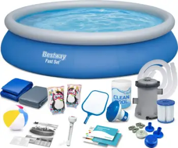 Pishinë mbi tokë Bestway Fast Set, e fryrë, me pompë filtrimi, blu