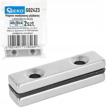 Magnet pllakë neodymium GEKO G02423, 40x10x5mm, set 2 copë, argjendtë