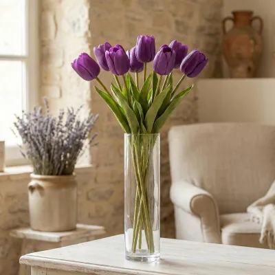Lule artificiale Saska Purple Tulip 31cm, kërcell dekorativ, vjollcë - 5
