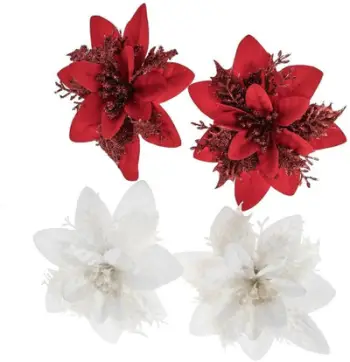 Lule dekorative Poinsettia, set 4 copë, 14 cm, të bardha dhe të kuqe