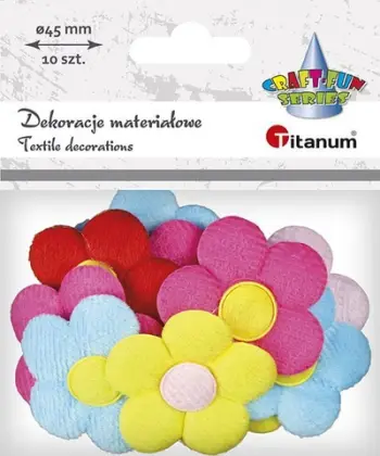 Aplikacione tekstili Titanum lule 3D, 45x45mm, set 10 copë, shumëngjyrëshe