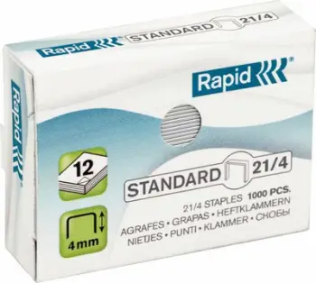 Kapëse zyrtare Rapid 21/4, 4mm, deri 12 fletë, metalike