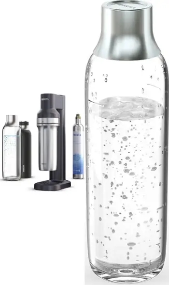 Aparat për ujë me gaz Brita sodaTRIO, shishe qelqi 1L, set 2 copë, i zi