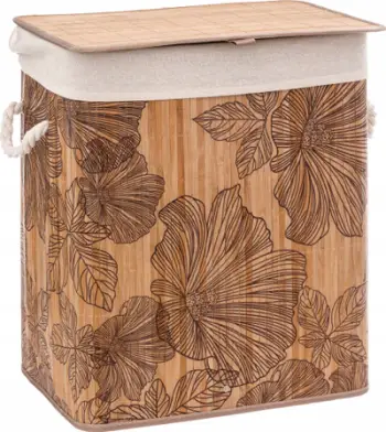 Shportë rrobash 5five Simply Smart Bamboo, 60L, e ngushtë, bezhë me lule