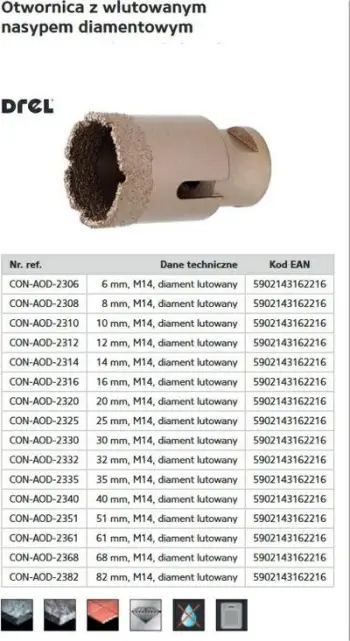 Shpuese betoni Drel Crown CON-AOD-2308, diamanti, +SDS, 8mm