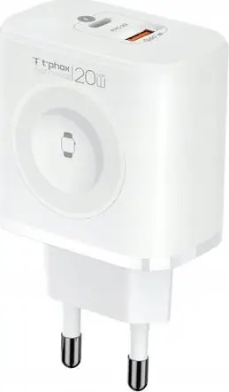 Karikues 3 në 1 T-phox T-PP20 GaN, 20W, wireless për Apple Watch, i bardhë