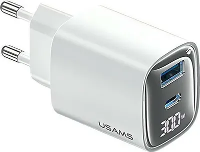 Karikues AC Usams CC229, 30W GaN, USB dhe USB C, i bardhë - 1