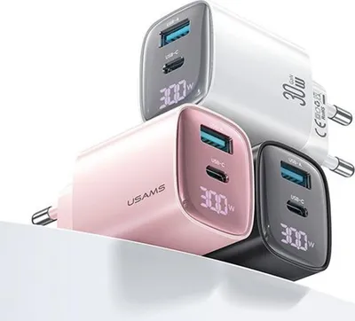 Karikues AC Usams CC229, 30W GaN, USB dhe USB C, i bardhë - 2