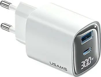 Karikues AC Usams CC229, 30W GaN, USB dhe USB C, i bardhë