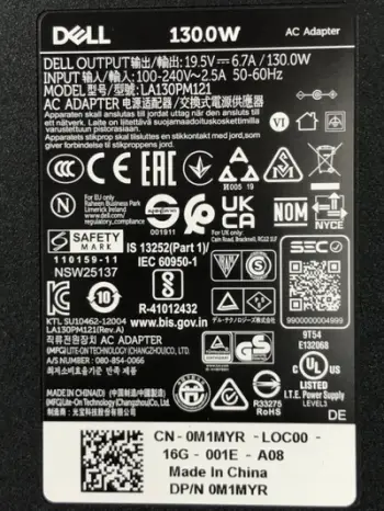 Karikues laptopi Dell Barrel AC, 130W, për Latitude Slimline dhe XPS 15, i zi