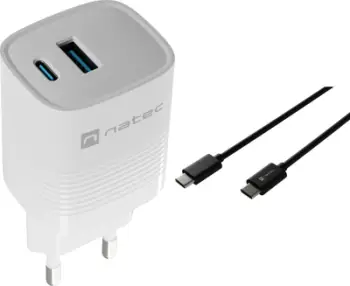 Karikues GaN Natec Ribera NUC-2140, 30W, 1x USB A 1x USB C, me kabllo USB C 2 m, i zi