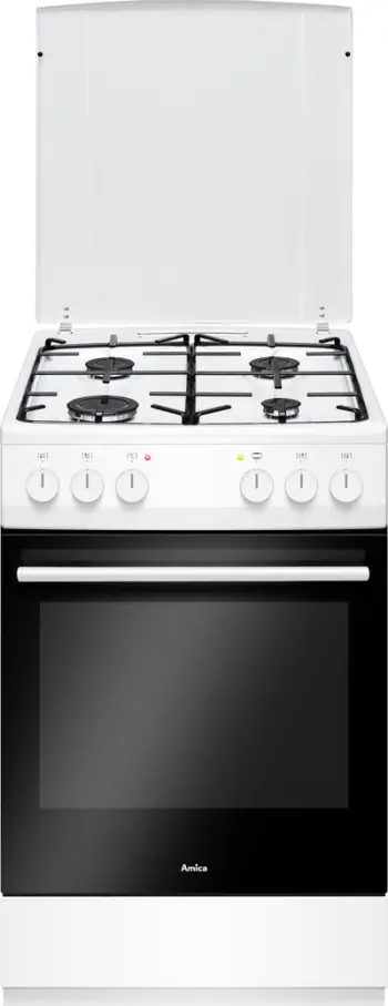 Shtëpiake kombinim me gaz dhe elektricitet Amica 510GE3.33ZpQ, 4 vatra gazi, furrë 62L, e bardhë