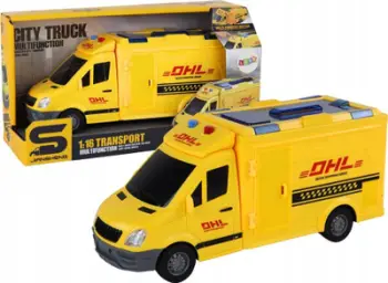 Makina lodër Lean Toys Delivery Car 17840, shkalla 1:16, me drita dhe tinguj, e verdhë