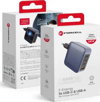 Karikues murale Forcell F Energy GaN 100W, 3x USB C, USB A, grafit