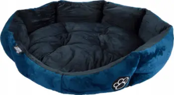 Shtrat i rrumbullakët për qen Love Story, Ø 50 cm, mikrofibër, blu e errët