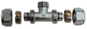 Pjesë lidhëse TDM Brass 3-Way Thread 1/2, bronz, metalike