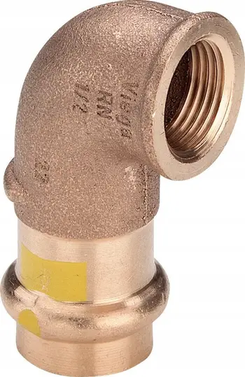 Pjesë kaluese për gaz Viega Profipress 2614.2, gju 90°, 15 x 1/2", bronzi
