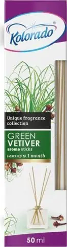 Aromatizues ambienti Kolorado Fragrance Sticks, Green Vetiver dhe Cloves, 50ml